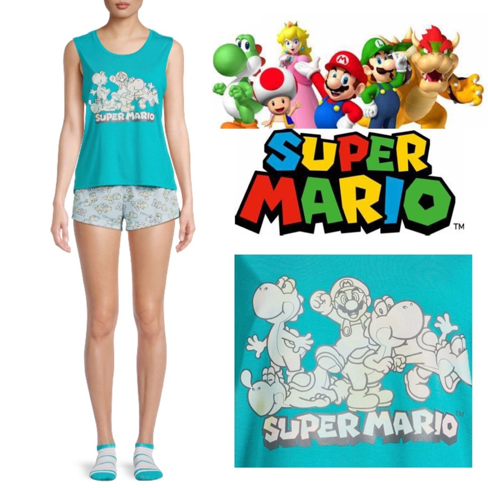 Nintendo Super Mario Brothers 3 piece Women's Pajamas Set Brand New With Tags!